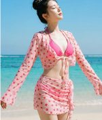 Sweet Pink Heart print 4-pieces Beachwear set - Image 2