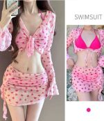 Sweet Pink Heart print 4-pieces Beachwear set - Image 5