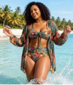 Tropical Floral 3-Piece Bikini Set with Kimono Cover-Up - Image 4