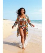 Tropical Floral 3-Piece Bikini Set with Kimono Cover-Up - Image 3