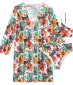 Tropical Floral 3-Piece Bikini Set with Kimono Cover-Up - Image 7
