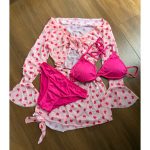 Sweet Pink Heart print 4-pieces Beachwear set