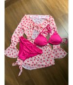 Sweet Pink Heart print 4-pieces Beachwear set